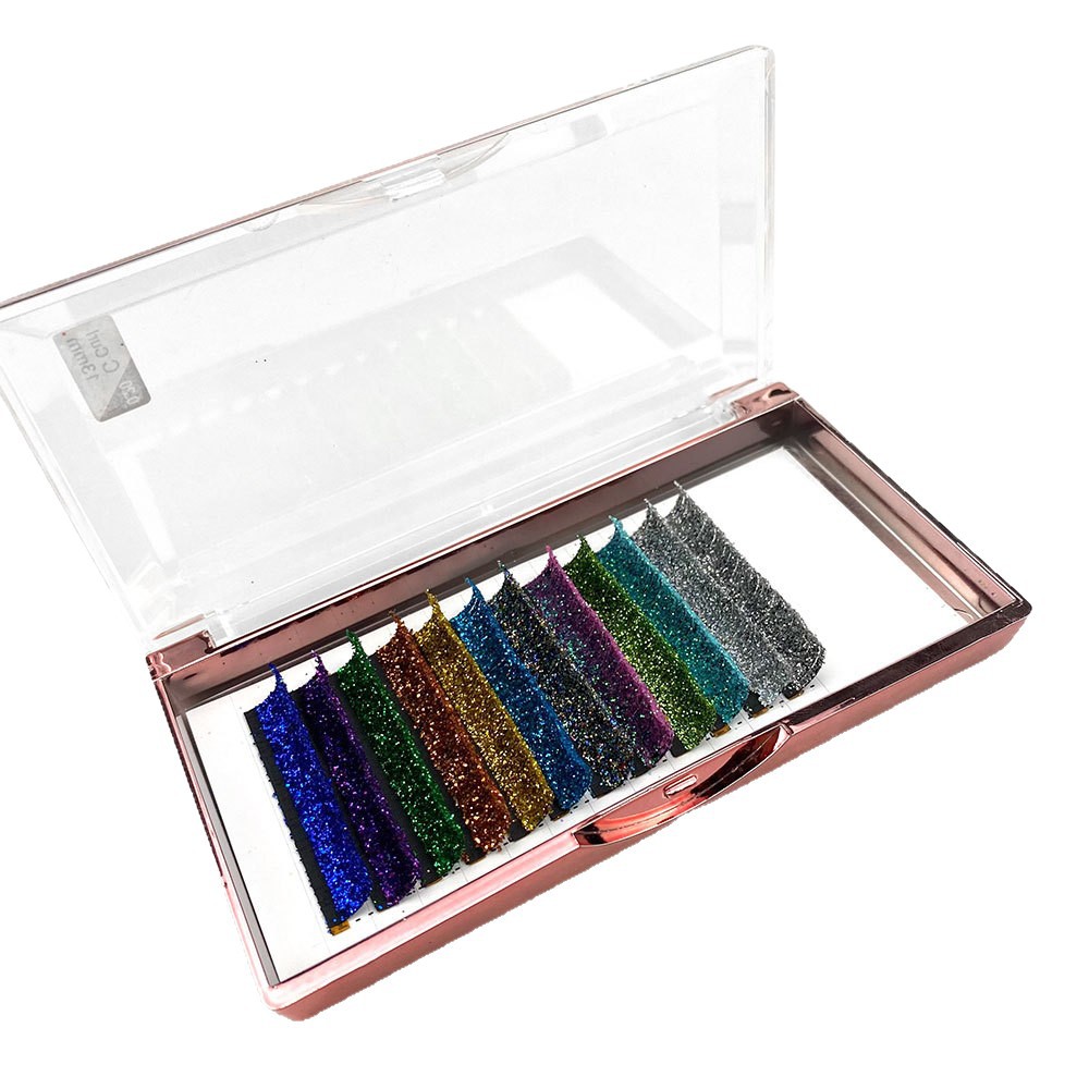 JMS Glitter Volume Lash Extensions | Colorful Shimmer Lashes for Festive & Party Looks | 0.07mm 